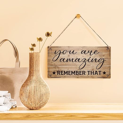 Positive Sign Farmhouse You are Amazing Wooden Hanging Sign Rustic Retro Wall Art Decor Home Office Decoration 12 x 6 Inches