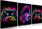BGFCE Game Room Decor Set of 3, Neon Gaming Video Game Room Wall Art, Gaming Canvas Paintings Posters Prints for Teen Boys Room Children Teen Wall Decor Framed 12x16 in