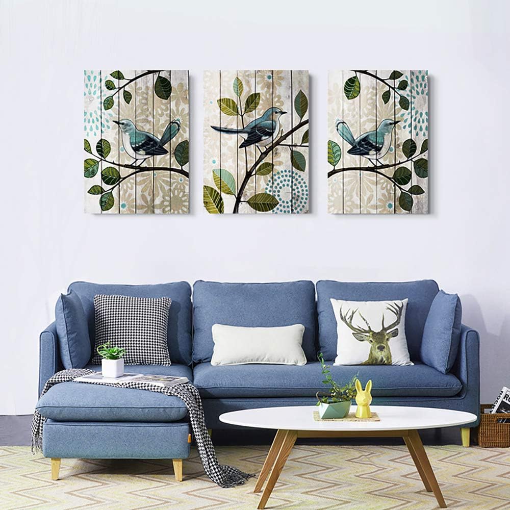 Flowers and birds 3 Pieces abstract Canvas Wall Art for living room Wall Decor for bedroom kitchen decorations Wood grain posters Canvas Prints artwork Modern framed bathroom Home decoration