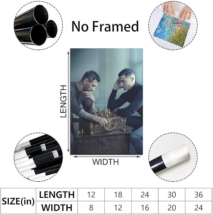 NBHYK Cristiano Ronaldo And Lionel Messi Poster frames poster board Wall Art Prints Canvas painting for room aesthetic Decor ready to hanging 16x24 poster
