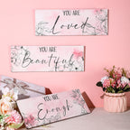 Yookeer 3 Pcs Floral Wooden Wall Hanging Wall Art Positive Quotes You Are Beautiful Inspirational Wall Decors for Valentine Kids Girls Teacher Women Assistant Secretaries (Pink, 4 x 11 Inch)