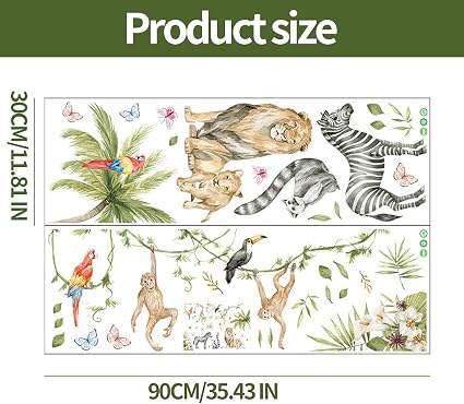 CutitiUU Large Animals Wall Stickers 2 Pcs Double Sided Window Decals PVC Jungle Animals Tree Lion Monkey Wall Art Decals for Bedroom Kids Room Playroom Home Decor