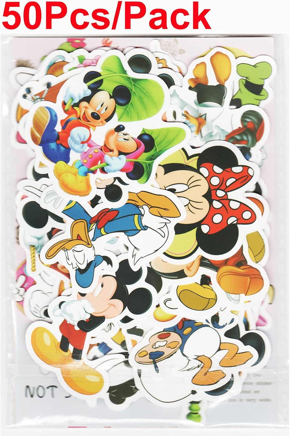 LONGYU 50Pcs Bulk Mickey Mouse Vinyl Stickers Waterproof Disney Mickey Minnie Stickers Graffiti Decals for Water Bottles Cars Motorcycle Skateboard Portable Luggages Phone Ipad Laptops