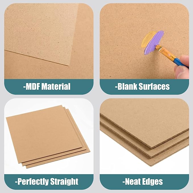 12 Pack MDF Wood Board for Crafts 12x12x1/8 Inch-3 mm Thick Medium Density Fiberboard Unfinished Wood Art Boards Blank Wooden Blocks Chipboard Panels for DIY Crafts, Painting, Engraving,Home Decor