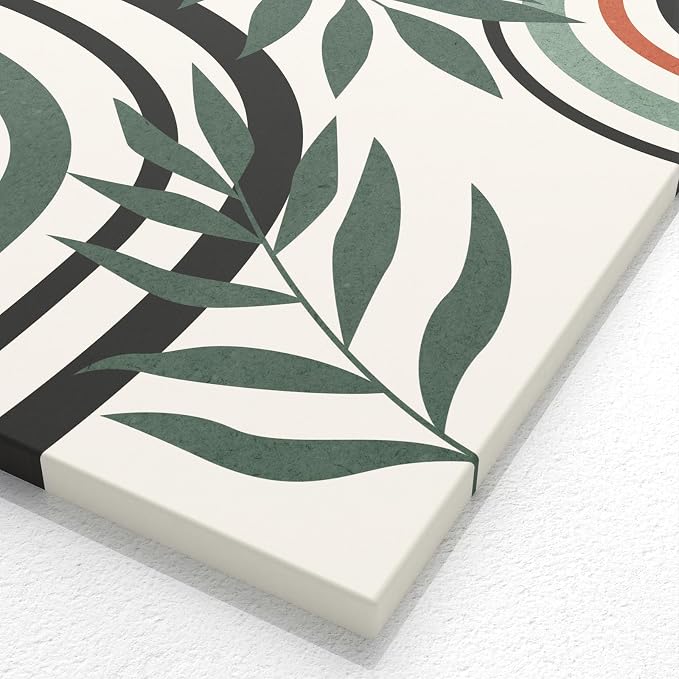 Boho Wall Art Set of 3, Mid Century Modern Wall Decor Abstract Geometric Prints Black Green Plant Sun Natural Framed Canvas Prints Artwork Ready To Hang for Living Room Bathroom Bedroom 16 * 24inch