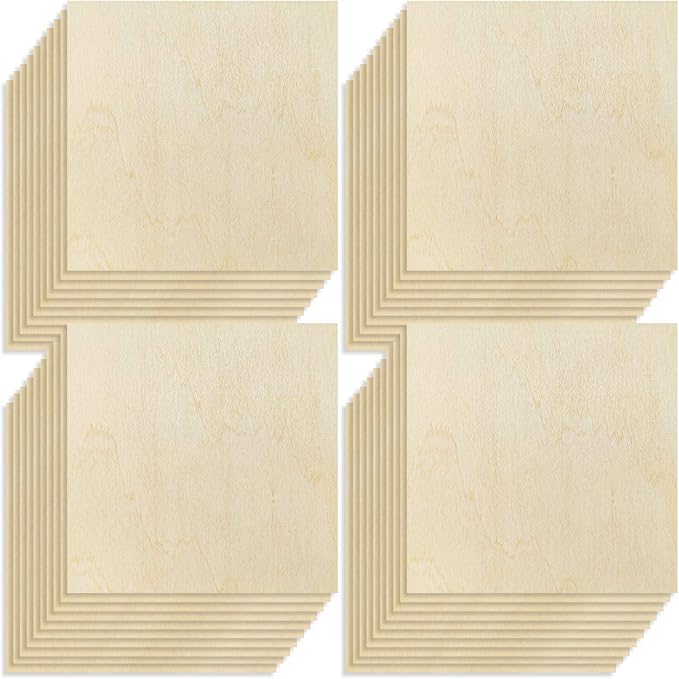 OWLKELA 20 Pcs Basswood Sheets Unfinished Wood Board, Rectangle Blank Wooden, Wooden Cutouts for Crafts, Great for Wood Burning and Laser Projects, Arts and Crafts, Wood Engraving,10x10cm