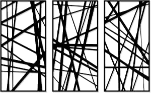 decorative wall art in an abstract linear pattern, made of wood, consisting of 3 panels measuring 80 cm x 1.30 m