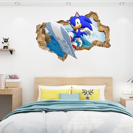 Cpszship Sonic Wall Decals Children's Cartoon Wall Stickers for Palyroom Nursery Kids Room Living Room Bedroom Self-Adhesive Vinyl Wall Decoration Gift Supplies (15.7 X 23.6 in?