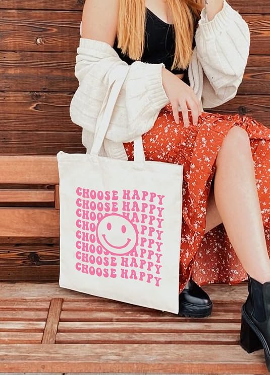 Haukea Canvas Tote Bag for Women Aesthetic Cute Tote Bags Inspirational Gifts for Women Beach Bags Reusable Grocery Bags, Style-c