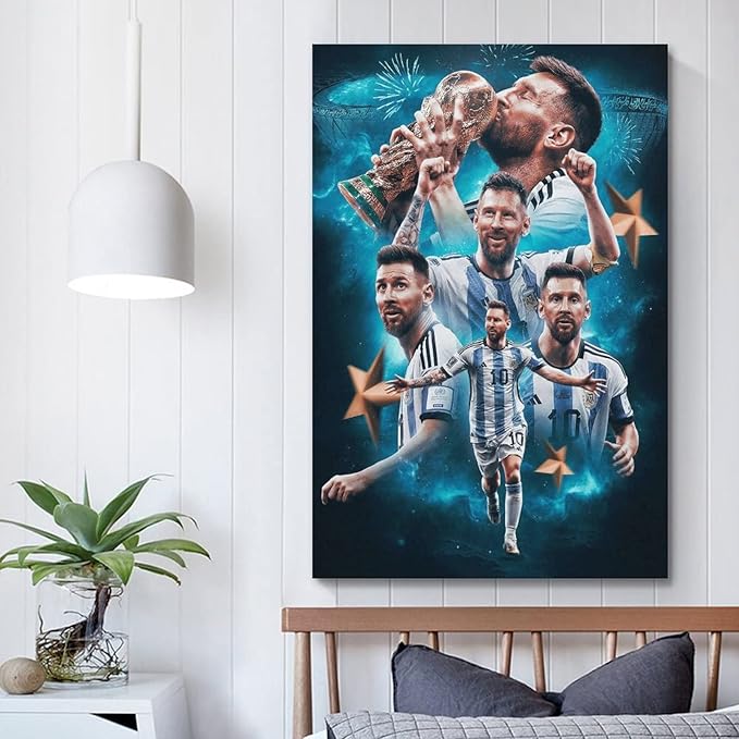 BNMKL Lionel Messi Poster Soccer Superstar Poster for Room Aesthetic Decorative Painting Canvas Wall Art Dorm Office Decor Gift 12x18inch(30x45cm)