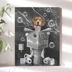 Kateflower Beagle Dog Sitting in Toilet Bathroom Decor Wall Art Funny Beagle Pictures Black and White Bathroom Wall Decor Farmhouse Dogs Painting for Toilet Bathroom Animals Artwork Framed 12"x16"