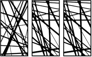 Abstract linear wooden wall art, 3 panels, 80 x 130 cm, black