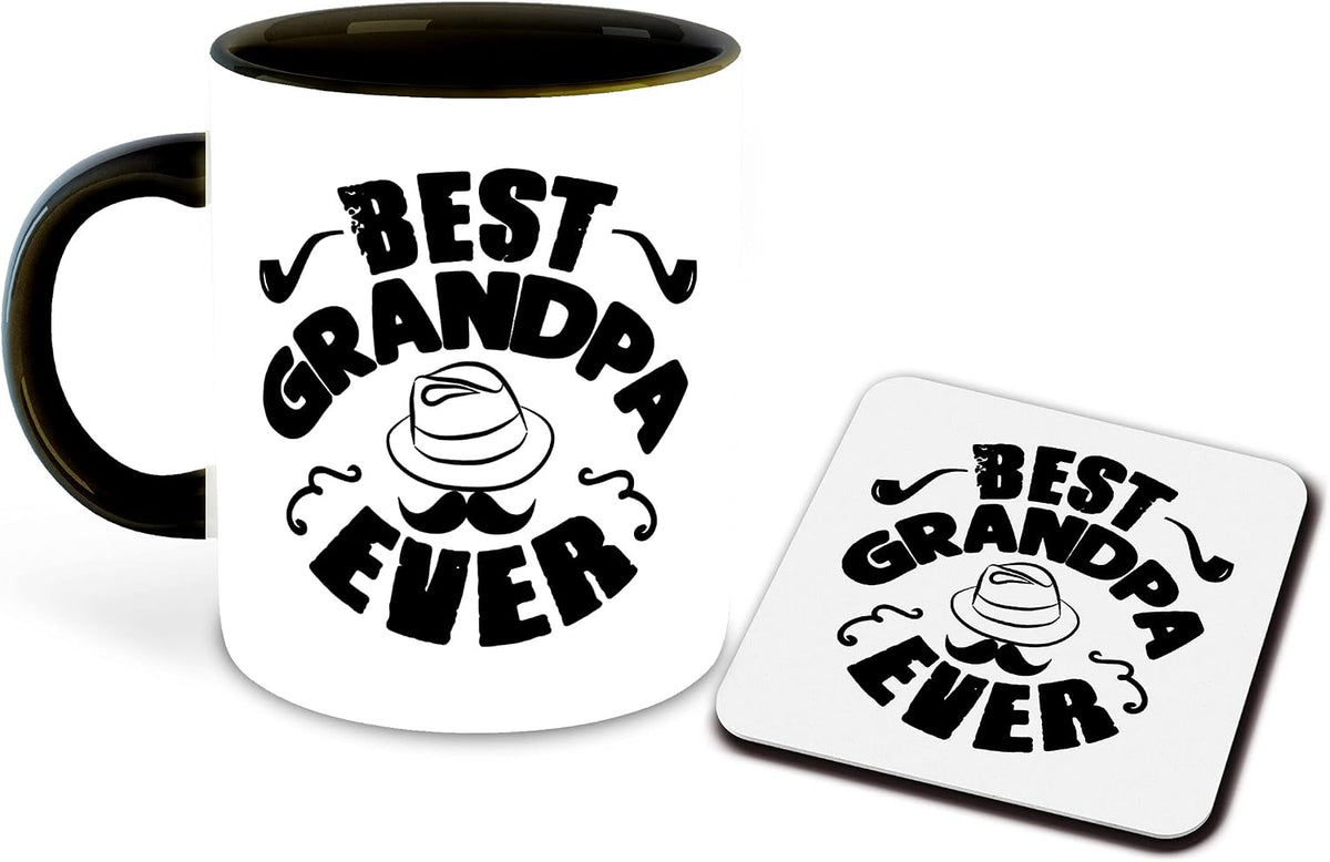 DecorVecor Grandfather Inspired Printed Designer Black Inner Color Ceramic Coffee Mug with Coaster (Grandpa, Grandparent, Gift for Grandfather, Birthday Gift, Best Gift) Multi- 8
