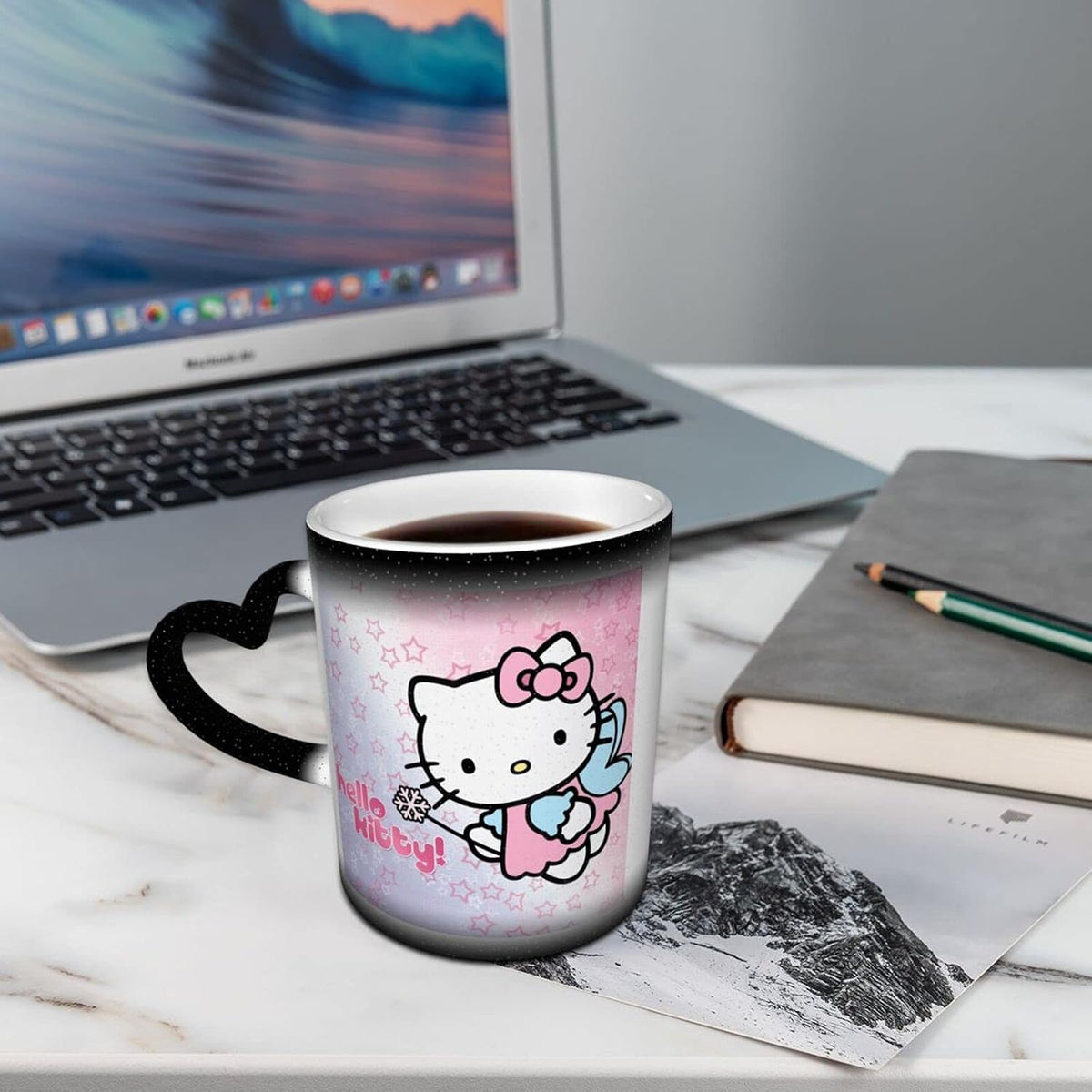Tinwyde Anime Kitty Cat Mug Coffee Travel Mugs Novelty Heat Color Changing Mug Magic Galaxy Starry Ceramic Tea Cups Gift