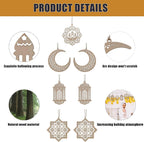 PopManko Ramadan Decorations - Wooden Pendant Eid Mubarak Hanging Moon Star Wind Light Castle Shape Ornament