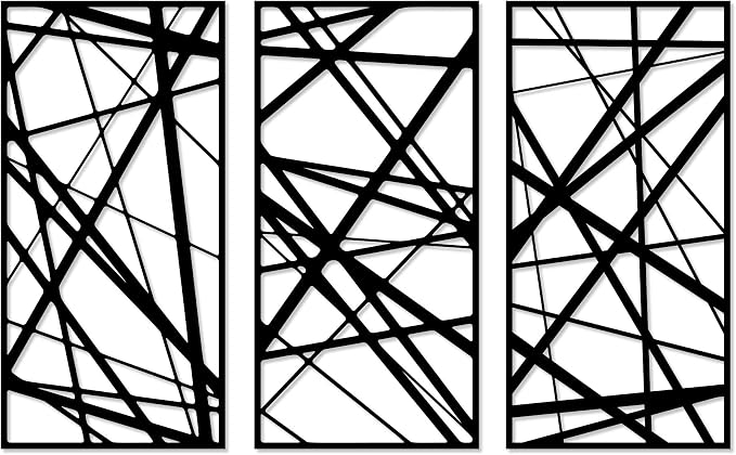 Abstract linear wooden wall art , 3 panels, 80 x 130 cm, black