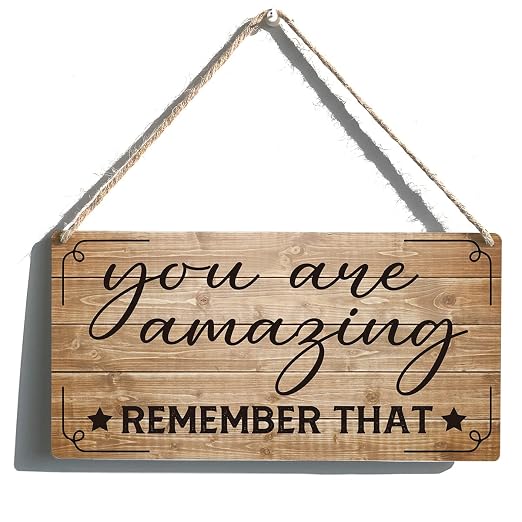 Positive Sign Farmhouse You are Amazing Wooden Hanging Sign Rustic Retro Wall Art Decor Home Office Decoration 12 x 6 Inches