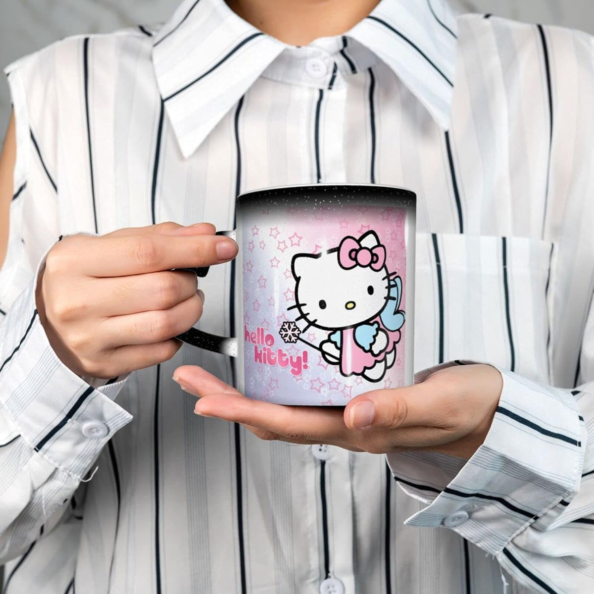 Tinwyde Anime Kitty Cat Mug Coffee Travel Mugs Novelty Heat Color Changing Mug Magic Galaxy Starry Ceramic Tea Cups Gift