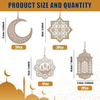PopManko Ramadan Decorations - Wooden Pendant Eid Mubarak Hanging Moon Star Wind Light Castle Shape Ornament