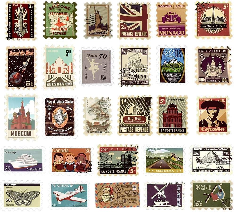 Vinyl Vintage Stamp Stickers Retro Travel Stickers 50 Pcs Suitcase Sticker Pack Decals for Suitcase Laptop Car Luggage Water Bottle