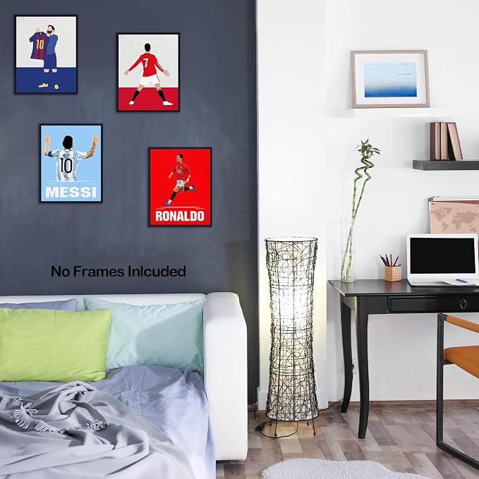 Soccer Star Wall Art Posters, Cristiano Ronaldo and Lionel Messi Posters, Motivational Football Superstar Canvas Wall Art Prints for Boys Room Gym Office Man Cave Decor, Set of 6-(8"x10" Unframed)