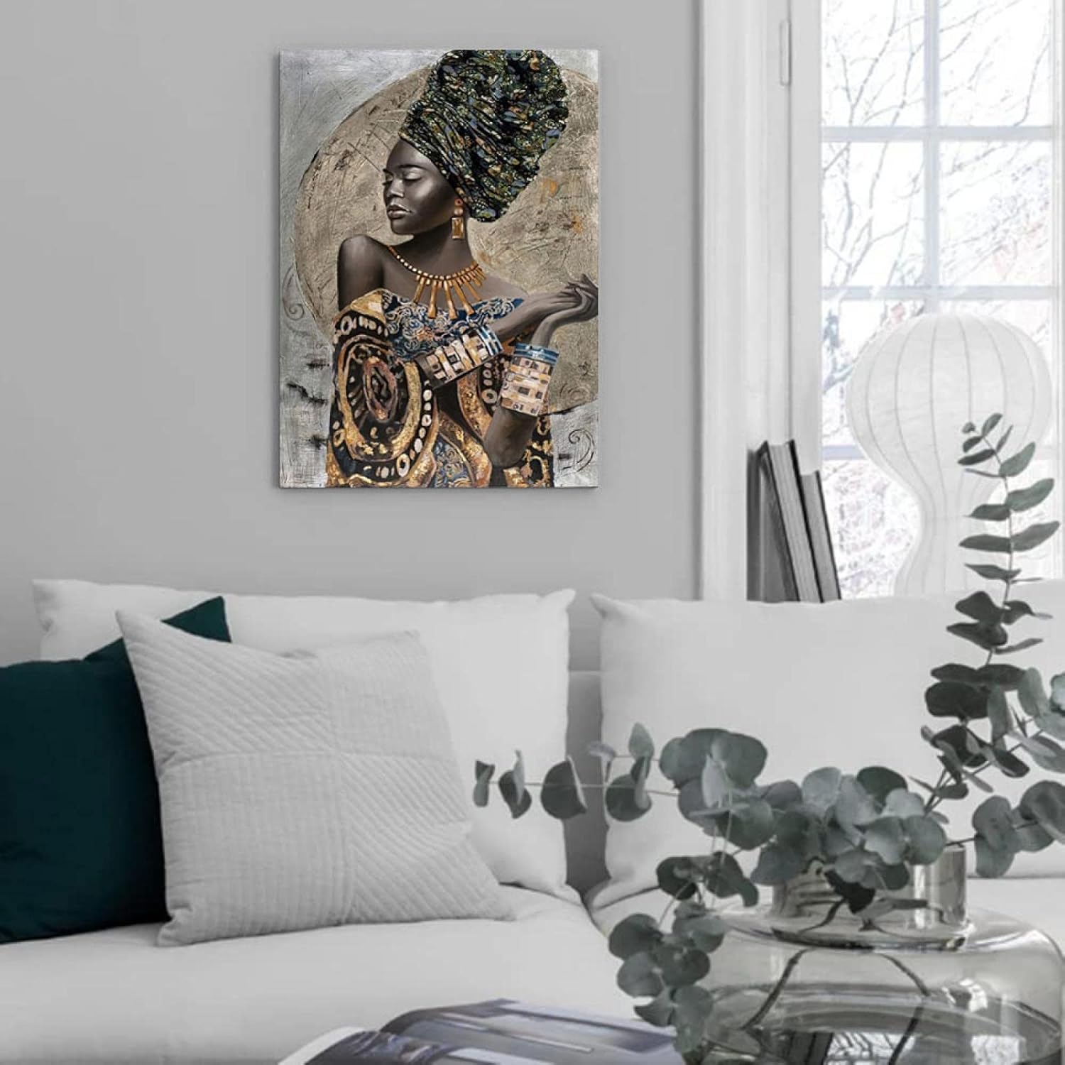 HYFBH African American Wall Art- Elegant Black Woman Minimalist Wall Decor- Abstract Black Art Painting Canvas Prints for Living Room Bathroom Home Decoration Framed Artwork for Walls 12”x16”
