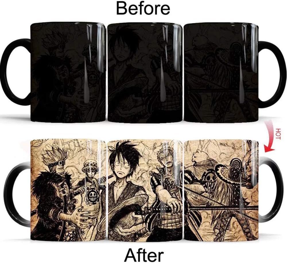 Funcious One Piece Luffy Color Changing Heat-Sensitive Reactive Ceramic Coffee Mug One Piece Anime Mug Hand Drawing
