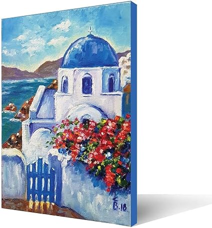 Wall Art Printed Canvas Tableau, santorimi greece 70x50cm, Framed for Home and office Decor