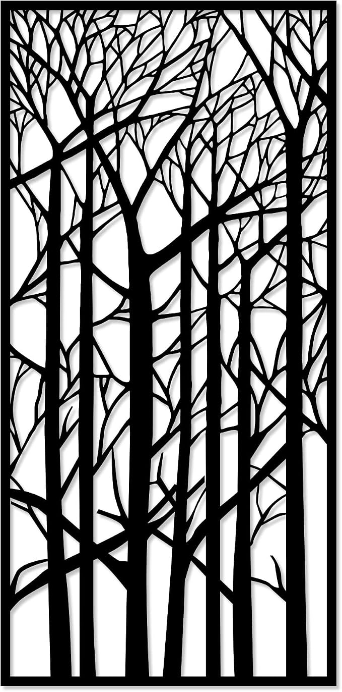 Wooden decorative wall art panel with a winter forest tree design, measuring 80x40 cm
