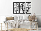 3-panel geometric leaf wooden wall art, black, 1.2m x 80cm, H01622