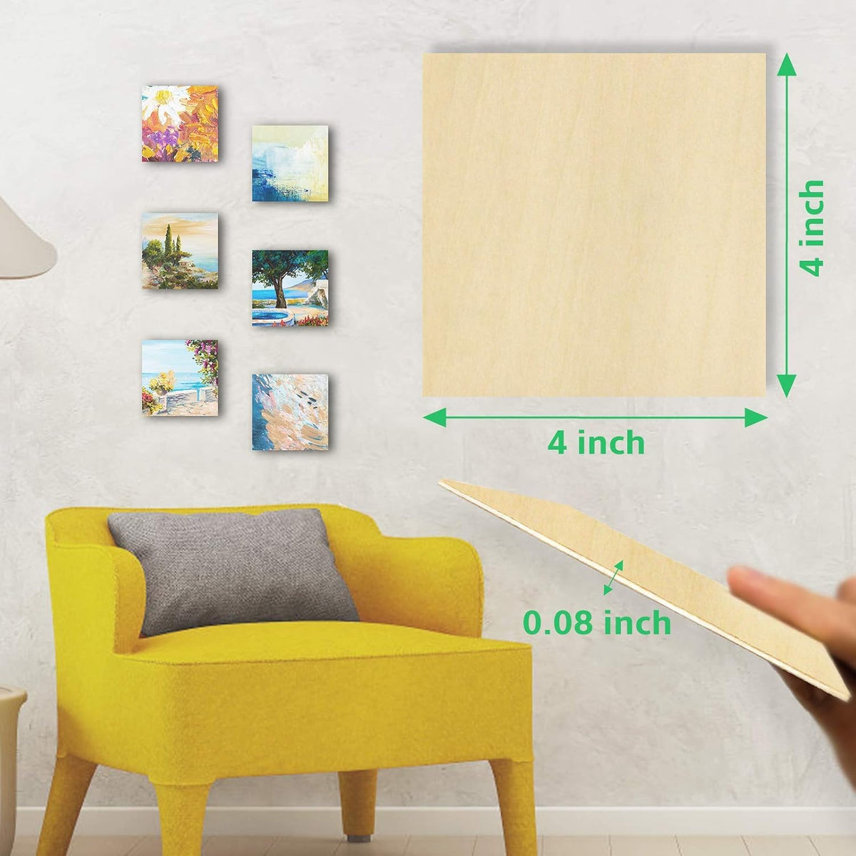 OWLKELA 40pcs 10x10x0.2cm Basswood Sheets Unfinished Wood Board, Rectangle Blank Wooden, Wooden Cutouts for Crafts, Great for Wood Burning and Laser Projects, Arts and Crafts, Wood Engraving