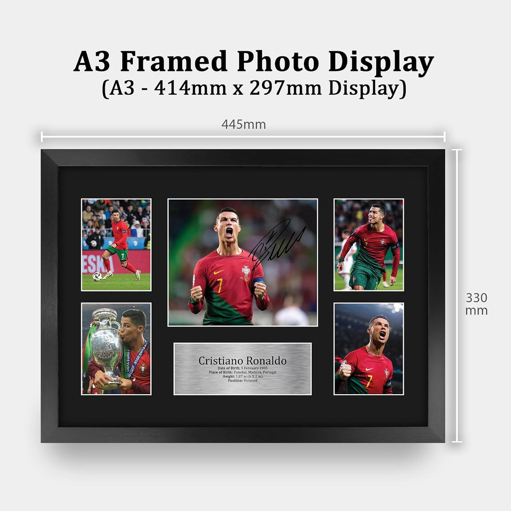 HWC Trading Cristiano Ronaldo Portugal Printed Memorabilia Signed Autograph Photograph Display for Football Fans and Supporters - A3 Framed
