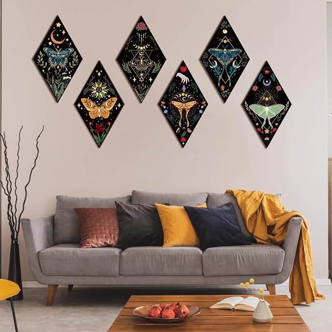 Sintuff 6 Pieces Boho Wall Decor Sun Moon Phases Wall Art Gothic Minimalist Stars Sun Wall Hanging Boho Wooden Home Decor Farmhouse Wall Pediments For Gallery Living Bedroom Room