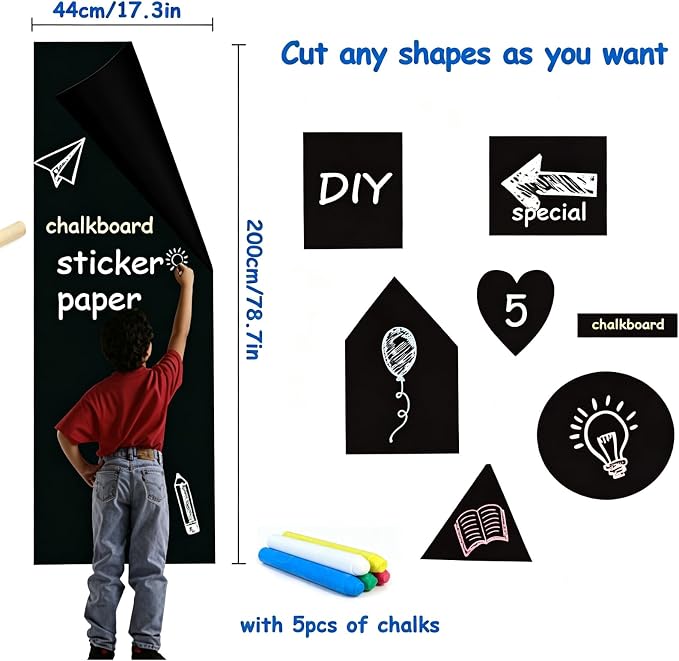 EVBEA Blackboard Chalk Board Wall Sticker Wrapping Paper 43cm x 200cm for Home School & Office