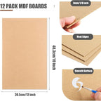 12 Pack MDF Wood Board 12x19x1/8 Inch-3 mm Thick Unfinished Medium Density Fiberboard Wood Art Canvas Boards Wooden Blocks Chipboard Panels for DIY Craft, Laser Projects, Wood Burning, Engraving