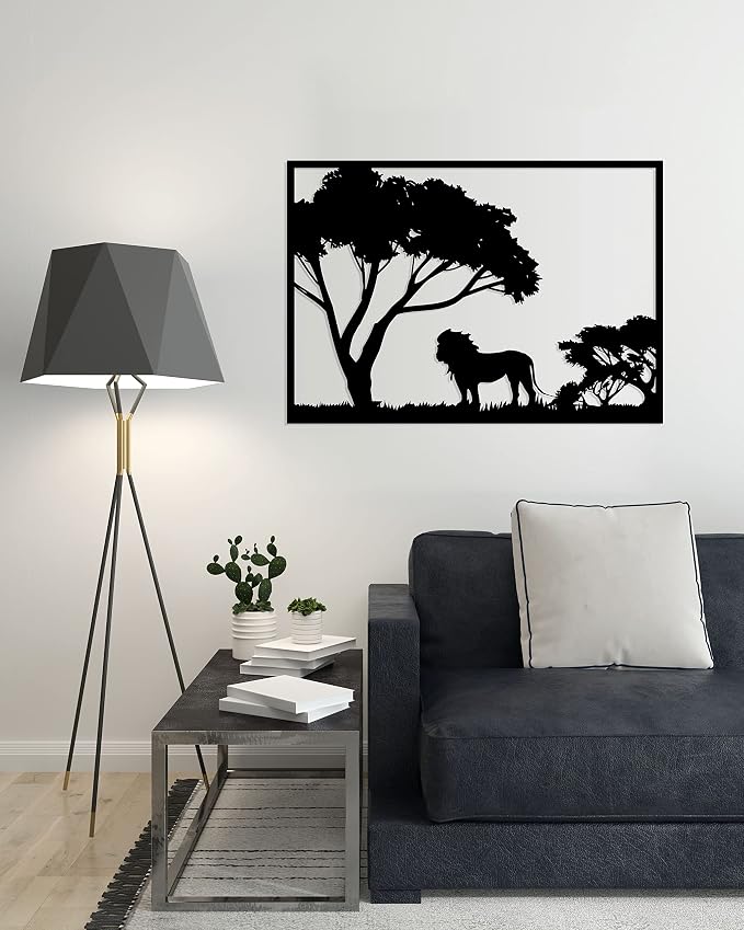 Wooden lion design wall art, 60x80cm black