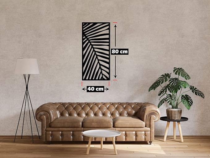 Wooden wall art with a palm leaf design, decorative piece, size 40x80 cm, black