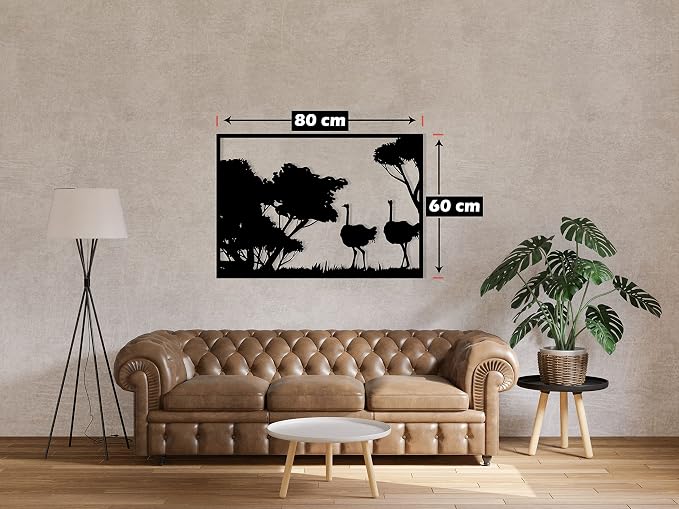 Wooden Wall Art Panel with Ostrich Design, 60x80cm, Black