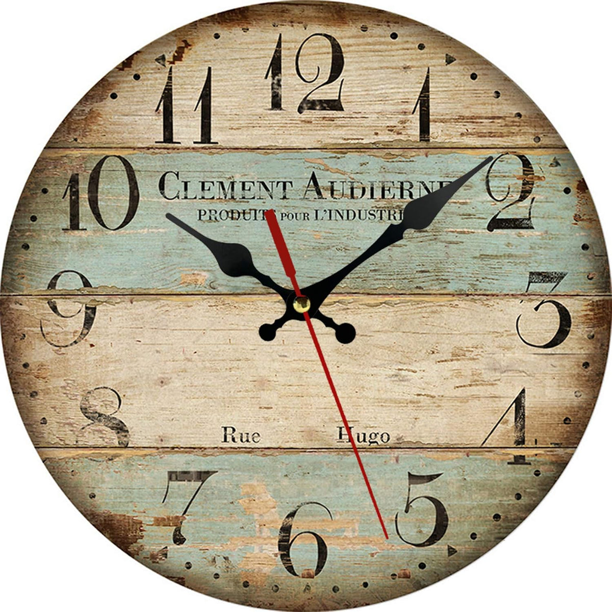 AMZBSR 12 Inch Retro Wall Clock,Vintage Paint Boards Wall Clock,Silent Non-Ticking Battery Operated Round Vintage Wood Wall Clock,Roman Numerals Wall Clock,Decorative Hanging Wall Clock