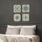 double trees Mandala Canvas Wall Art Bedroom: Living Room Bathroom Vintage Flower Giclee Print Modern Abstract Boho Pattern Painting Picture 4 Piece 12x12 Aesthetic Brown Artwork Ready to Hang