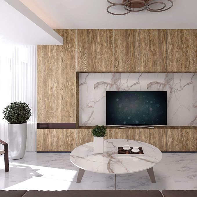 KINLO Adhesive Wooden Wallpaper for Doors, Natural Wood Decorative Film, Self-Adhesive Waterproof Wallpaper for Furniture, Kitchen Cabinet, Wall Cabinet, Tables