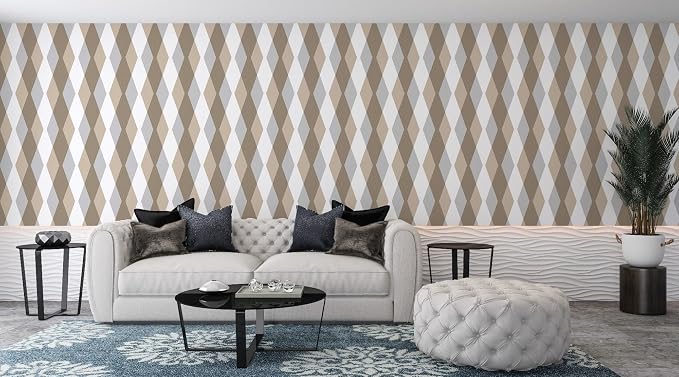 seamless aesthetic print beige fabric wallpaper, covering up to 4.2m x 3m, with adhesive and smoothing tool.