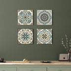 double trees Mandala Canvas Wall Art Bedroom: Living Room Bathroom Vintage Flower Giclee Print Modern Abstract Boho Pattern Painting Picture 4 Piece 12x12 Aesthetic Brown Artwork Ready to Hang