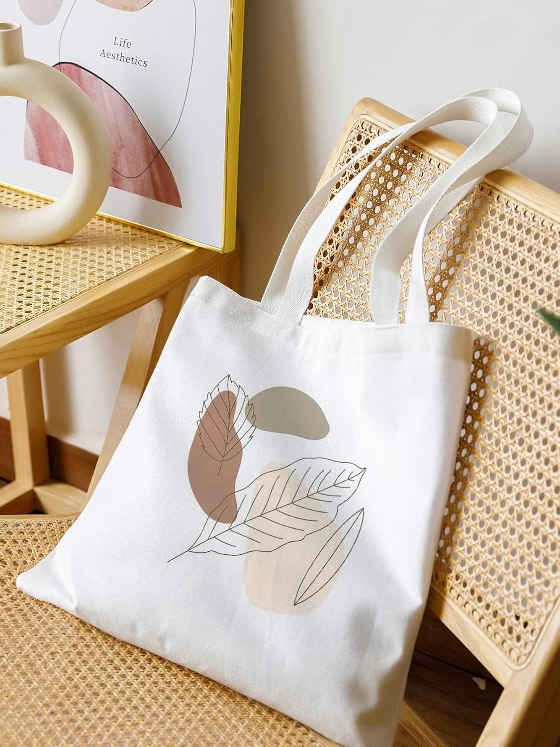 SHEIN-Leaf Graphic Color block Shoulder Tote Bag for women shein |these bags for women are big- White, 36