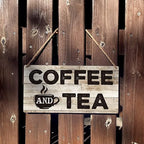 Funny Kitchen Signs Gift Farmhouse Coffee and Tea Wooden Hanging Sign Rustic Wall Art Home Coffee Bar Decoration 12 x 6 Inches