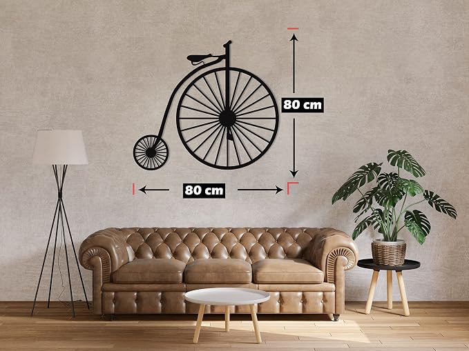 Wooden wall art panel featuring a classic bicycle design, measuring 80cm x 80cm
