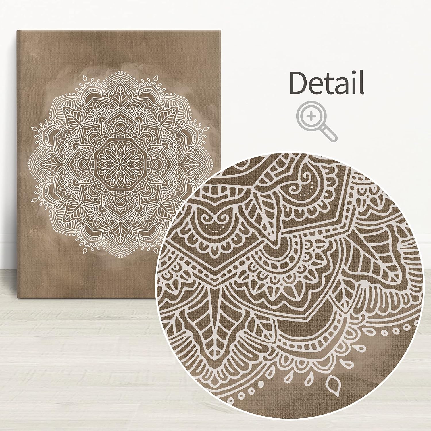 SUMGAR Mandala Wall Art Boho Coffee Pictures Brown Indian Bohemian Art Prints for Walls Floral Canvas Painting Flower Artwork for Bedroom Bathroom Living Room Yoga Room 30x40cm Set of 3