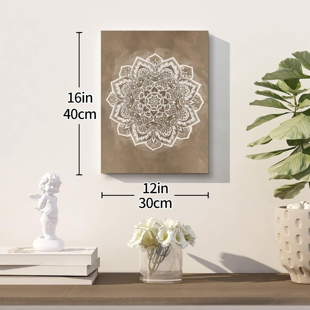 SUMGAR Mandala Wall Art Boho Coffee Pictures Brown Indian Bohemian Art Prints for Walls Floral Canvas Painting Flower Artwork for Bedroom Bathroom Living Room Yoga Room 30x40cm Set of 3