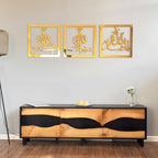 iwa concept Wooden Acrylic Triple Set of Subhanallah Alhamdulillah AllahuAkbar Calligraphy | Islamic Ramadan Wall Decorations | Modern Muslim Housewarming Gift | (16 x 16 inches, Gold)