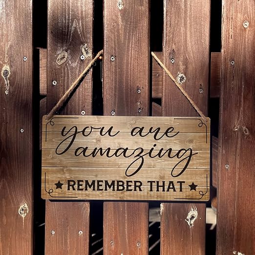 Positive Sign Farmhouse You are Amazing Wooden Hanging Sign Rustic Retro Wall Art Decor Home Office Decoration 12 x 6 Inches